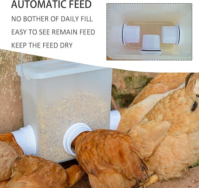 Automatic Chicken Feeder and Waterer Set Chicken Feed Bucket with 3 Feeders Ports Poultry Waterer Water Cups