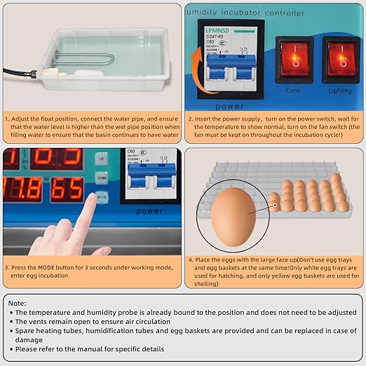 XKV 440 Egg Incubator with Automatic Egg Turning,Temperature Control and Humidity Control,Hatching Eggs,Chicken,Ducks,Poultry,Industrial Brooding Machine Chicken Incubator for Farm,Lab,Home,Indoor