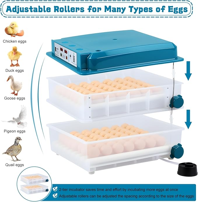Automatic Incubators for Hatching Eggs, 120 Eggs Smart Incubation Machine with Automatic Temperature and Humidity Control, Poultry Hatcher with Egg Turning for Chickens Ducks Birds Blue