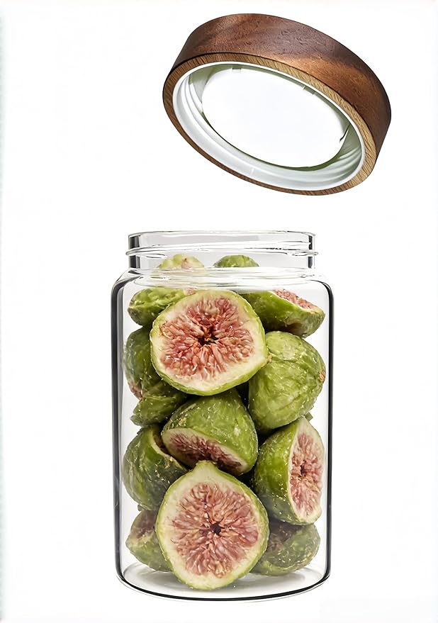 Glass Coffee Jars Spice Jar Round Storage Canister with Wooden Lid Clear Glass Food Jar for Pantry Sugar Tea Coffee Bean Spice Nuts Cookies Bath Salts (900ml/30oz-1 pack)