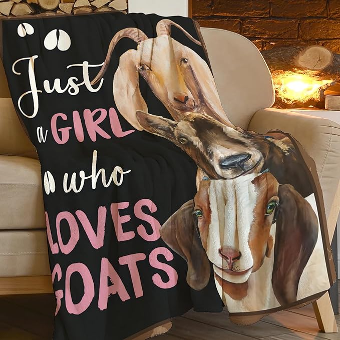 Goat Blanket Gift Just A Girl Who Loves Goats Cozy Plush Throw Blanket Flannel Fleece Ultra Soft Fuzzy Animal Lover Party Blankets for Adult Kids Boys Women Men 80"X60"