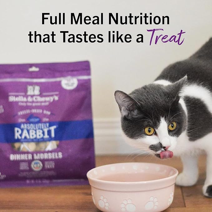 Stella & Chewy's Freeze-Dried Raw Cat Dinner Morsels - Premium Rabbit Recipe with 98% Responsibly-Sourced Meat & Organs - Natural Grain-Free Cat & Kitten Food - Made in USA - 8 oz
