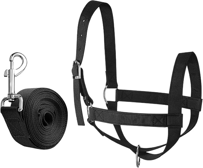 Livestock Halter - Strong PP Build, Adjustable Training Rope Set | Cattle Horse Goat Sheep Calf Handling Tool for Ranch Farm Grassland Animal Care Showing Riding Control Durable Outdoor Use
