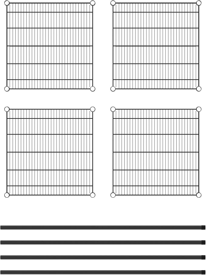 Commercial NSF Listed Black Epoxy Stationary Wire Shelving Kit 24" x 24" x 54", with 4 Shelves Perfect for Warehouse, Walk-in Refrigerator, Freezer, Grocery Store, Restaurant, Dishroom