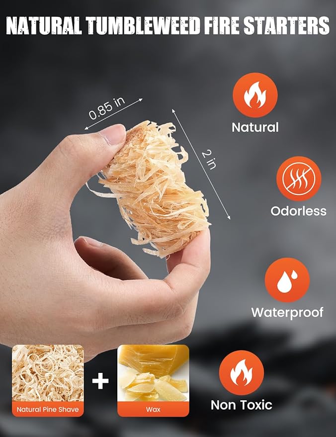 75pcs Fire Starter, Natural Tumbleweed Fire Starters for Campfires, Fireplace, Fire Pit, BBQ, Chimney, Pizza Oven, Pellet Stove & Wood, Charcoal Starter for Grill (75pcs)