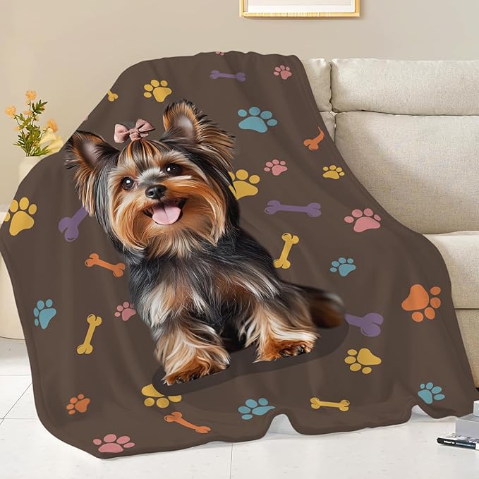 Dynova Yorkshire Terrier Blanket Dog Lovers Gifts Cozy Plush Cute Yorkie Throw Blankets Decor Fuzzy Flannel Fleece for Girls Boys Women Men 80"X60"