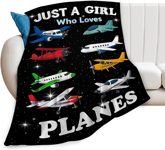Airplane Fleece Blanket Pilot Plane Throw Blankets for Girls Women Super Soft Warm Flannel Cartoon Planes Throws Gifts for Kids Adults Cozy Fuzzy Plush Stuffed Couch Bed Bedding Decor 80"X60"