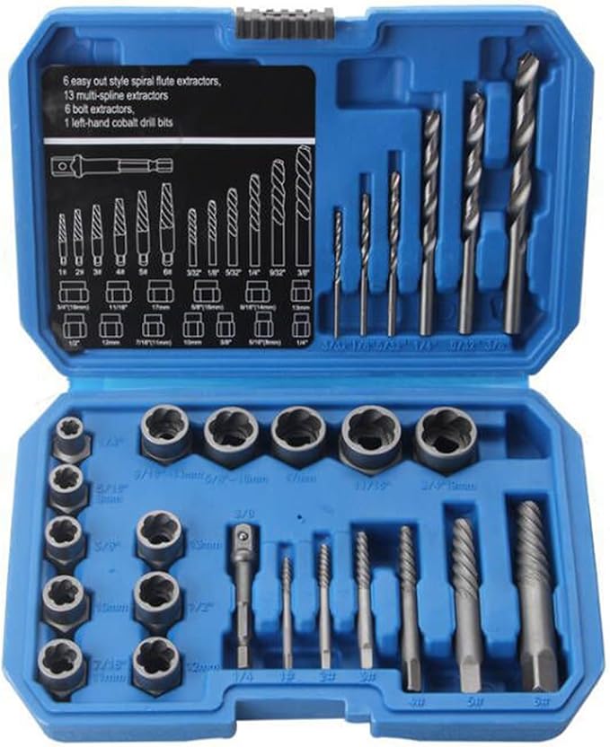 Heavy Duty Bolt Extractor Nut Removal Set 26 Tool Alloy Steel Construction Hexagonal Shank Adapter Precise Drill Bit Included Extraction Adapter