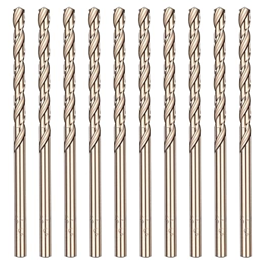 1/8" Cobalt Drill Bit Set, 10 Pcs M35 High Speed Steel Jobber Length Drill Bit Kit, 135 Degree Tip, Tiny Straight Shank Twist Drills for Hard Metal, Stainless Steel, Plastic, and Hard Wood