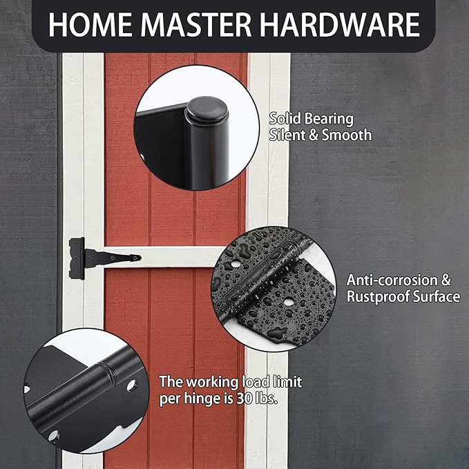 HOME MASTER HARDWARE 4 in Decorative T Strap Hinge Shed Storage Gate Strap Hinge Barns Door Tee Hinges with Screws Black 10 Pack