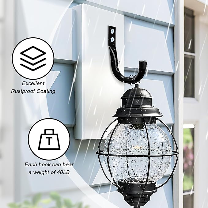 KURUI Metal Wall Hooks for Hanging Heavy Duty, 6Pcs Garage Organization and Storage Hook for Extension Cord Tool Coat Backpack Bag, Large Utility J Hooks, Black Wall Mount Hanges for Outdoor Indoor