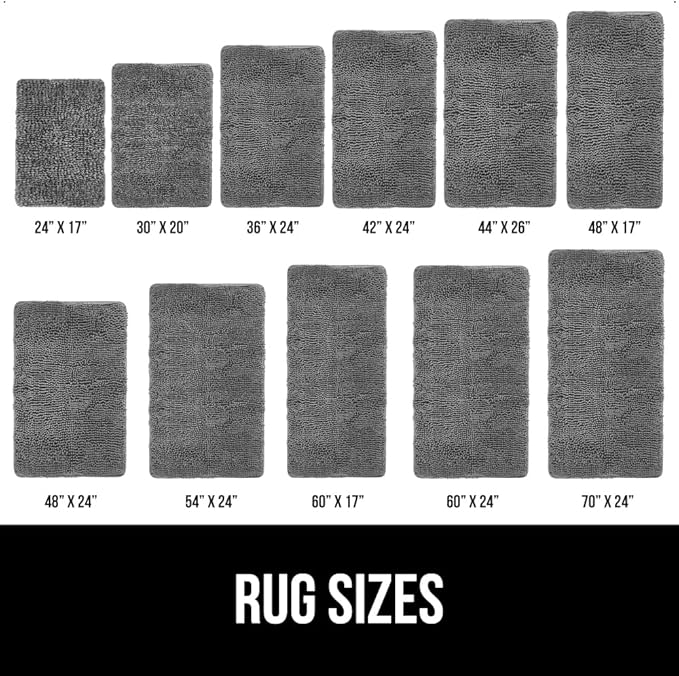 GORILLA GRIP Bath Rug Mat, Thick Soft Absorbent Chenille, Quick Dry Microfiber Mats, Rubber Backing Washable Shower Floor Rugs, Bathmat Runner, US Designed Bathroom Home Decor Accessories 24x17, Grey