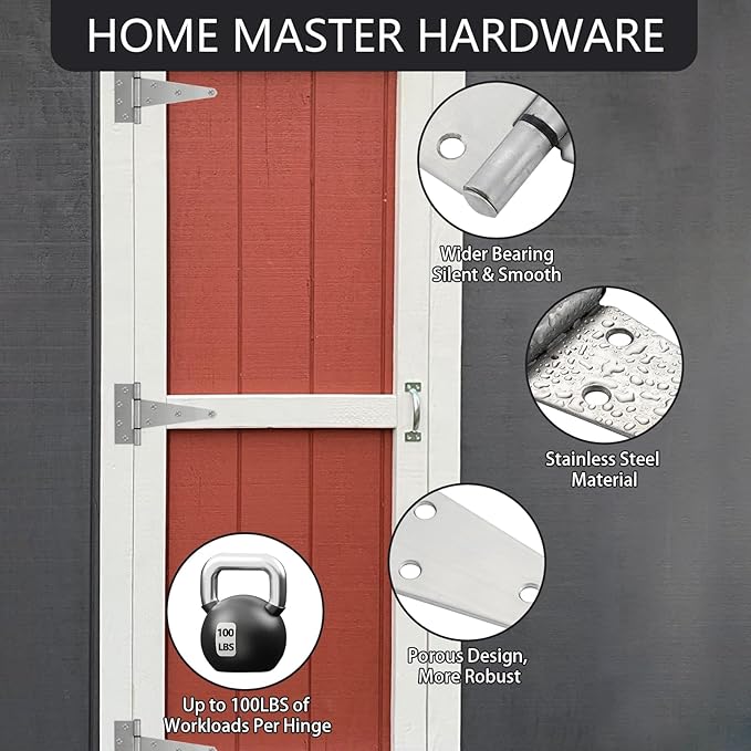 HOME MASTER HARDWARE 6 Inch Stainless Steel Gate Hinges for Wooden Fences Heavy Duty Tee Hinges,Shed Door Hinge,T-Strap Hinge for Outdoor Barns Gate with Screws 4 Pack