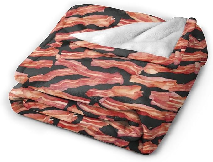 Funny Bacon Blanket, Food Throw Blankets, Meat Fuzzy Plush Blanket Ultra Soft for Bacon Lover Gift Kids Teens Women Men Girls Boys Stuff Decor for Home Bedding Sofas Couch Camping 80"X60"