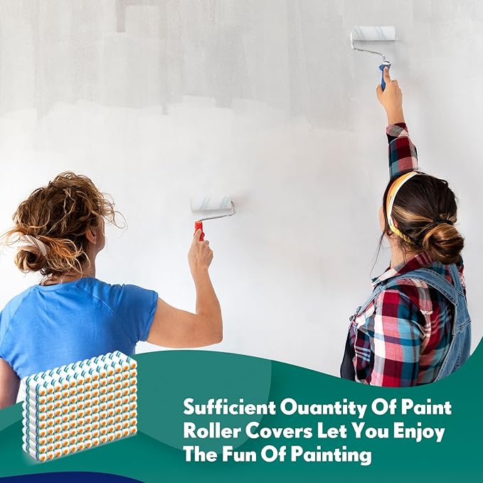 Nuogo 150 Pcs 4 Inch Mini Paint Roller Cover 1/2" Nap Small Microfiber Roller Covers Home Repair Tools House Household Supplies Kit(Blue, Green)