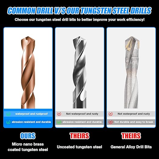 Solid Carbide 3/8" Drill Bits, Tungsten Carbide Drill Bit Set with TISIN Coated, Metal Drill Bit Set for Stainless Steel Hardened Steel Cast Iron Alloy Copper, 1 Pcs