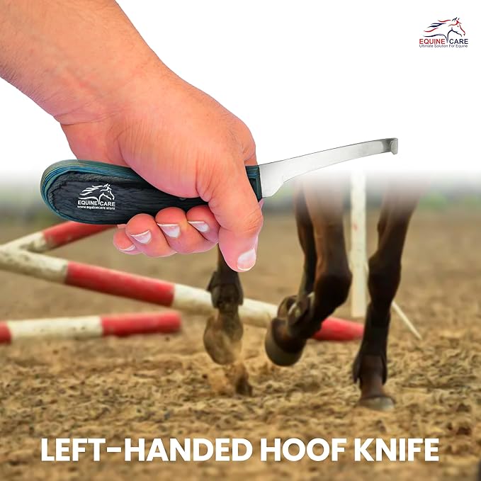 Equine Care Left-Handed Hoof Knife – Narrow Razor-Sharp J2 Stainless Steel Blade, Ergonomic Non-Slip Handle | Professional Farrier Tool for Trimming Horse, Cow, and Goat Hooves | Rust-Resistant.