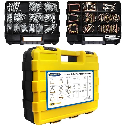 367 PCS Heavy Duty Pin Assortment Kit, Hitch Pins R Clip PIns/ Hair Pins/ Lynch Pins/ PTO Pins/ Cotter Pins/ Clevis Pins for Trucks Trailers Tractors Mowers 3 Point Accessories, Farm, Lawn and Garden