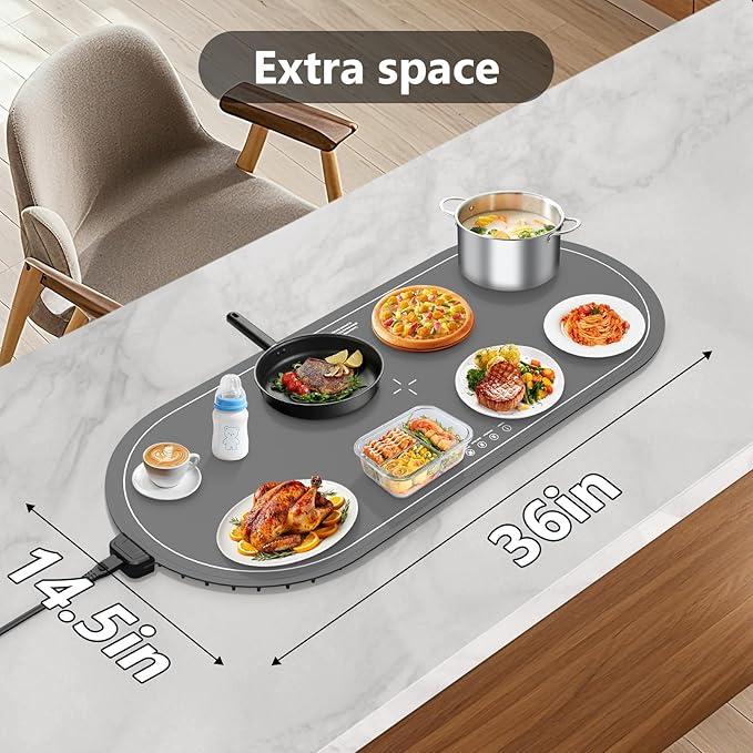 Warming Mat for Food Extra Large,36"x15" Food Warming Mats for Countertops, Parties, and Daily Use with Timer and 3 Temperature Levels