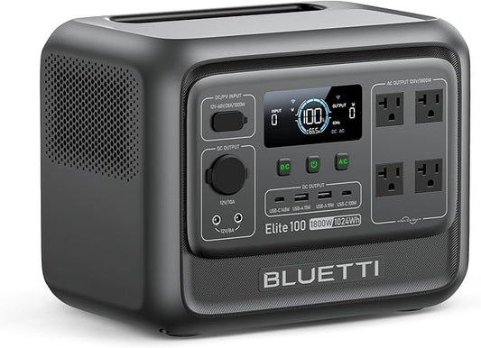 BLUETTI Elite 100 V2 Portable Power Station (2025 New), 1024Wh LiFePO4 Battery Backup w/ 4 1800W AC Outlets (3600W Surge), 35% Smaller, Solar Generator for Camping, Outages, and UPS Backup