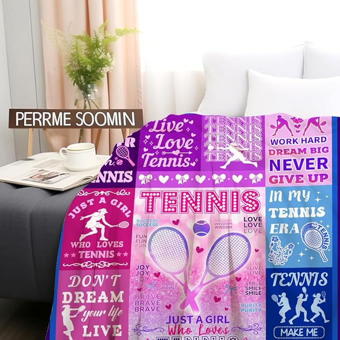 Tennis Throw Blanket Plush Fleece Soft Lightweight Flannel Fleece Blankets Decor for Couch Sofa Living Room Bedding 60"X50"