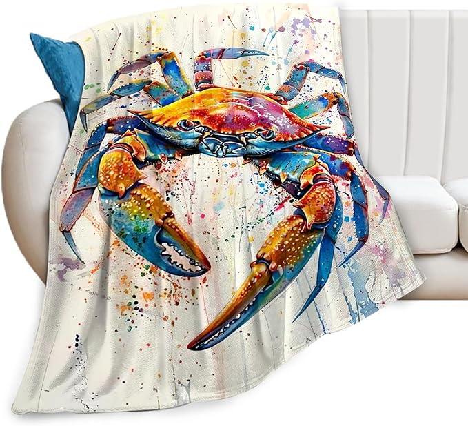 Crab Blanket Colorful Cosatal Ocean Crab Throw Blanket Soft Warm Cozy Fuzzy Plush Gifts for Girls Women Lightweight Fleece Flannel Stuff Decor Gift for Kids Adults 80"X60"