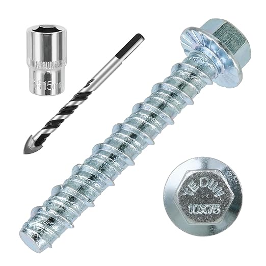 3/8 x 3 25pcs Concrete Screws, Nickel Plated Concrete Screw Drill Bit Set for Anchoring Masonry, Brick or Concrete Block (25pcs)