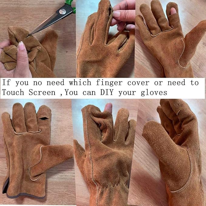 Leather Safety Work Gloves Gardening Carpenter Thorn Proof Truck Driving for Mens and Womens Waterproof heavy duty