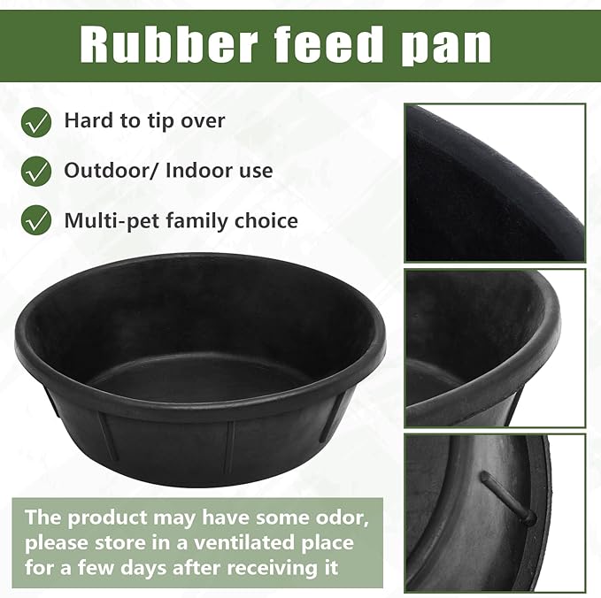 Sadnyy 5 Pcs 8 Quart Rubber Feeder Pan Utility Horse Feed Bucket Pig Bowl for Goats Dogs Cats Chicken Dust Bath Container Animal Feeding, 14.5 x 4.5 inches/ 37 x 11.5 cm