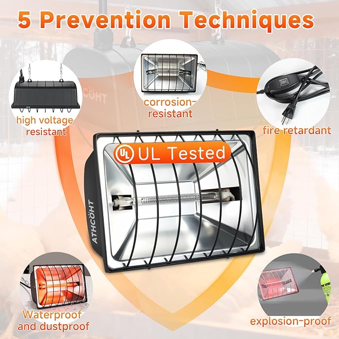 Large Chicken Coop Heater Lamp 400W, 12000H Carbon Fiber Chicks Brooder Plate with Adjustable Temperature & Height, Safe Overheat Protection, Ideal for Up to 60 Chicks, Poultry 14x5.6x3 inch