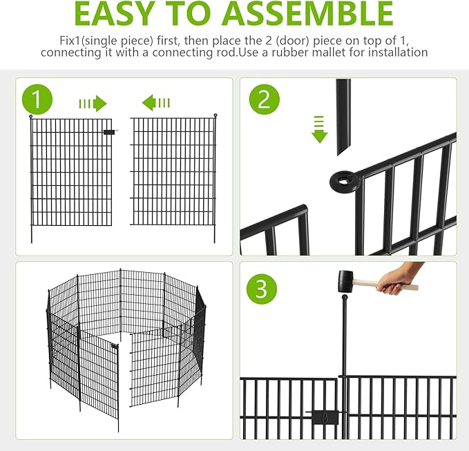 15 Panels No Dig Garden Fence with Gate, 40 in(H) X 36.3 ft(L) Metal Fence Panels, Thickened Rustproof Garden Fencing, Animal Barrier Fence for for Dogs, Rabbits, Landscape, Patio