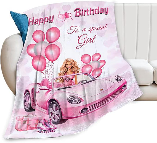 Birthday Blanket Birthday Gifts for Girls Women Pink Throw Blanket for Kids Adults Soft Warm Cozy Fleece Blanket for Couch Sofa Bed 60"x80"