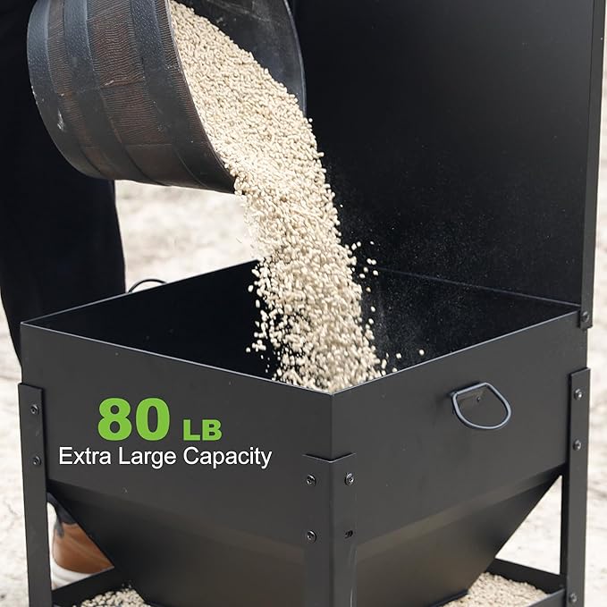 Solution4Patio All Metal Chicken Feeding Box 80 lbs Large Capacity Portable, Waterproof Lid, Hens and Roosters, No Waste Coop Poultry, Galvanized Steel Feeder Standing for Chickens