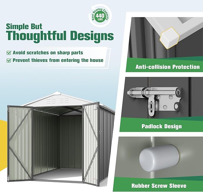 Flamaker 6x8 FT Storage Shed Waterproof Metal Garden Shed with Lockable Door Utility Tool Shed Outdoor Storage for Backyard, Patio and Lawn, Grey