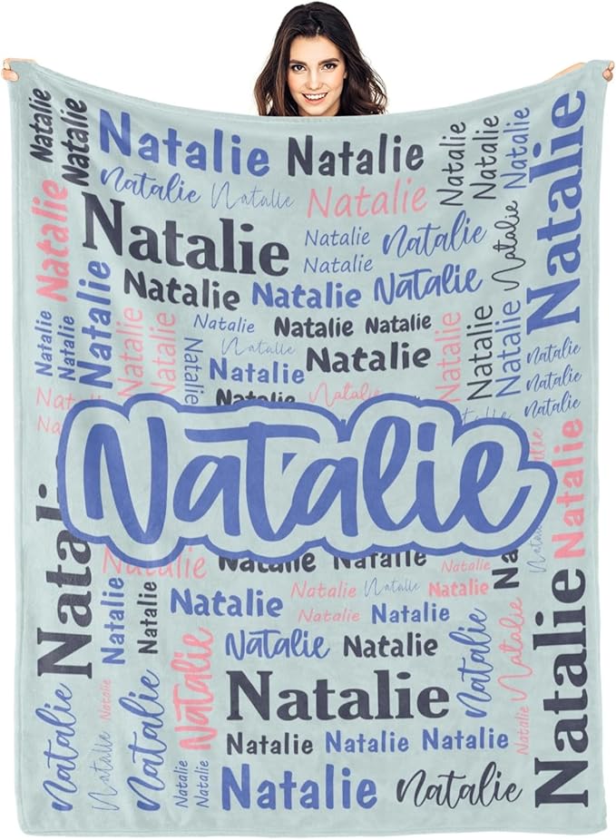 Custom Blanket with Name Personalized Blankets for Kids Adult Boys Girls Flannel Monogrammed Customized Blankets Throw (60''x80'')