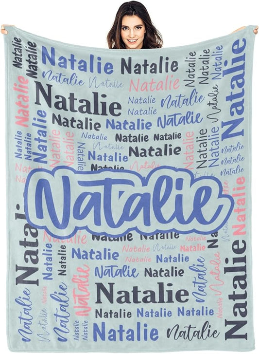 Custom Blanket with Name Personalized Blankets for Kids Adult Boys Girls Flannel Monogrammed Customized Blankets Throw (50''x60'')