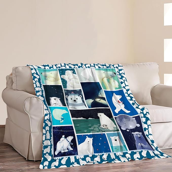 Polar Bear Blanket Polar Bear Throw Blanket Soft Fleece Flannel Bedding Bears Gifts for Men Boys Women Girls Lovers Adults Stuff Plush for Couch Sofa Bed Room Decor 40"X50"