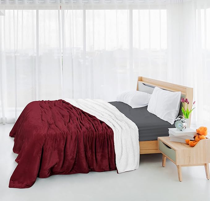 Utopia Bedding Sherpa Blanket Queen Size (Red, 90x90 Inches) - Soft Lightweight Plush Fleece Reversible Blanket for Bed, Sofa, Couch, Camping and Travel