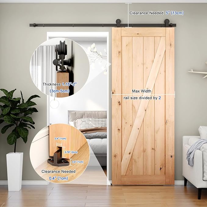 CCJH 14FT Sliding Barn Door Hardware Kit, Heavy Duty, Smoothly and Silently, Easy to Install, Fit 84" Width Single Door Panel, T-Shaped Style Black