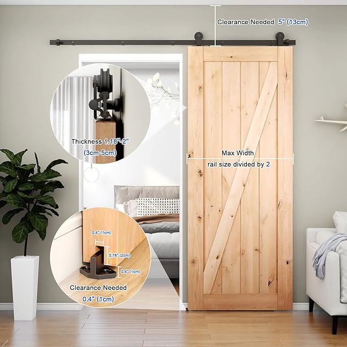 CCJH 12FT Sliding Barn Door Hardware Kit, Heavy Duty, Smoothly and Silently, Easy to Install, Fit 72" Width Single Door Panel, T-Shaped Style Black