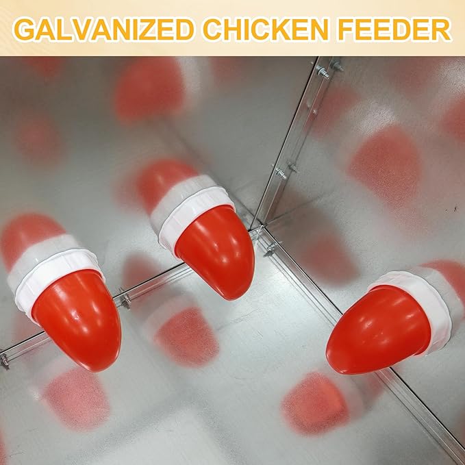 Automatic Chicken Feeder Large Capacity 25lbs Metal Chicken Feeder with Latch & Handle for Chickens, Geese, Ducks, Turkeys, Quails, Weatherproof (4-Port)