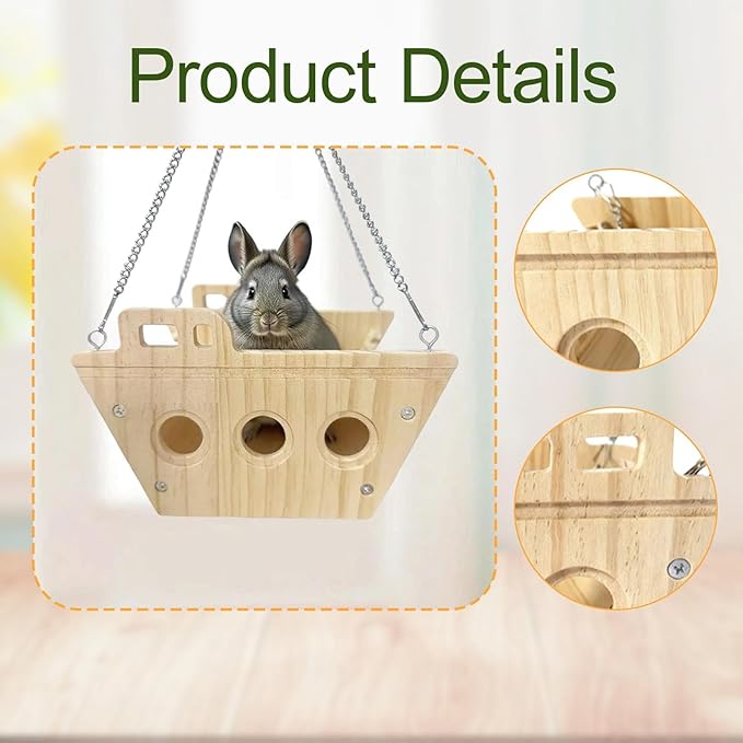 Hamster Cage Swing Toy Wood Chinchilla Hammock Exercise Fun Interactive Multifunctional Wooden Hanging Decor for Small Animal