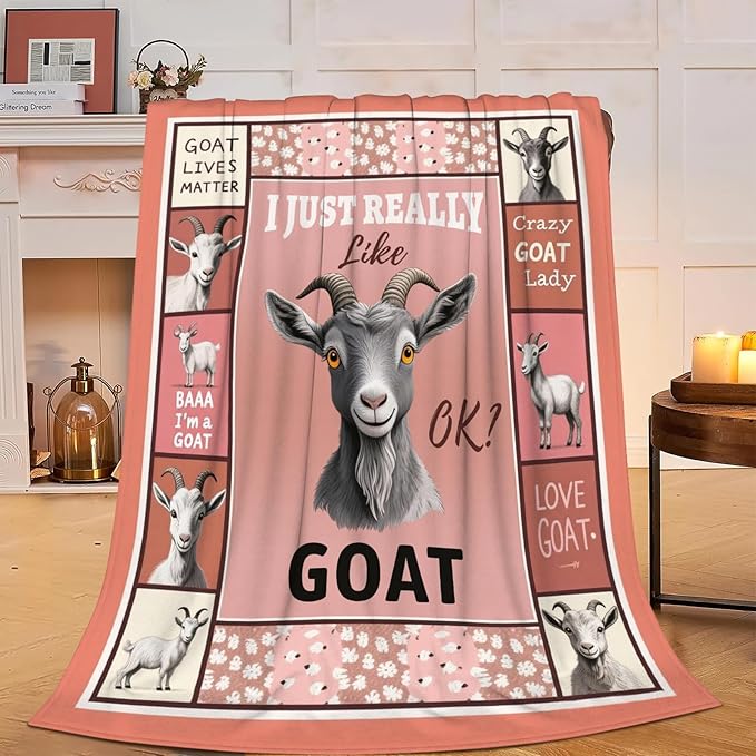 Goat Blanket, Soft Plush Fleece Farm Animal Throw Blanket - Cozy Warm Stuffed Blankets Bedding Goat Gifts for Women Girls Kids Adults 40"X50"