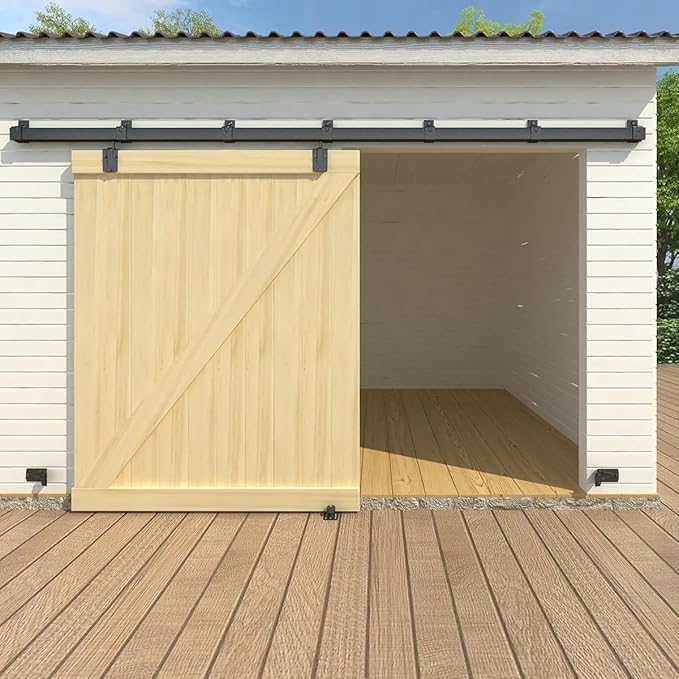 10FT Black Box Rail Exterior Barn Door Hardware Kit, Sliding Heavy Duty Barn Door Track, Wall Mount Barn Door Hardware with 5 Track Brackets(Doors NOT Include）
