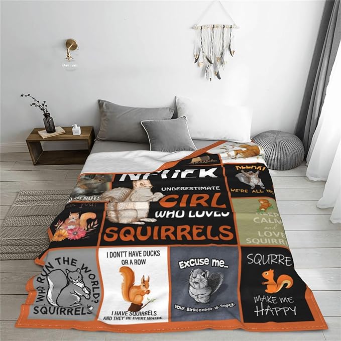 Squirrel Blanket Squirrel Throw Blanket Soft Fleece Flannel Bedding Squirrels Gifts for Women Girls Lovers Adults Stuff Plush for Couch Sofa Bed Room Decor 40"X50"