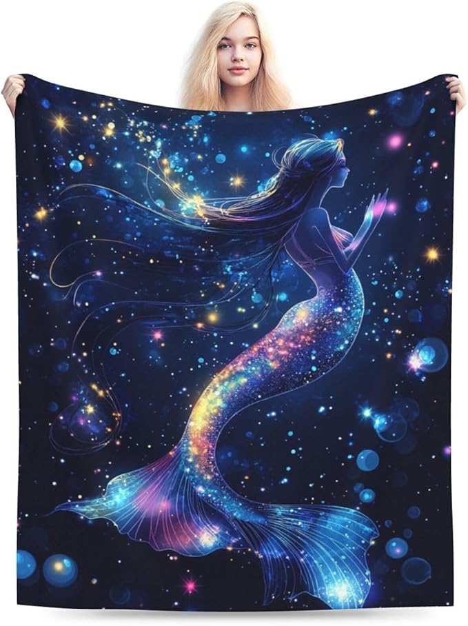 Mermaid Blanket Ocean Throw Blanket Soft Warm Cozy Fuzzy Plush Mermaid Throw Blanket Gifts for Girls Women Lightweight Fleece Flannel Gift Blankets for Kids Adults 60"X80"