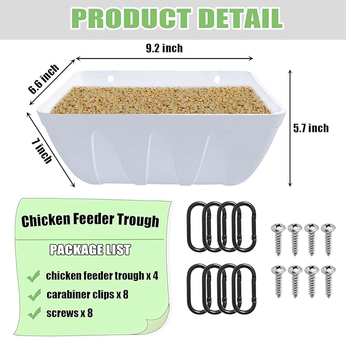 Hanging Chicken Feeder Trough, 4 Pack Fence Feed Feeder for Goat Sheep Deer Poultry Duck Livestock Feeding Container Goats Supplies Feeders Waterer Bucket