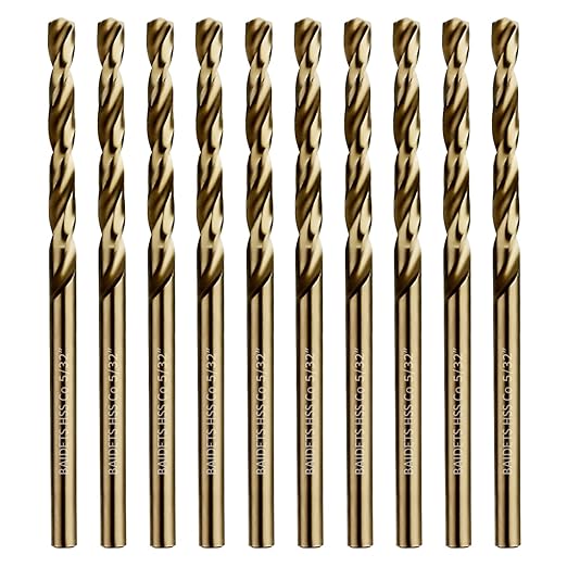 5/32 Inch Cobalt Drill Bits - Set of 10 Pcs, BAIDETS M35 High Speed Steel Jobber Drill Bits, Twist Drill Bits Set for Hard Metal, Stainless Steel, Cast Iron, Plastic and Wood