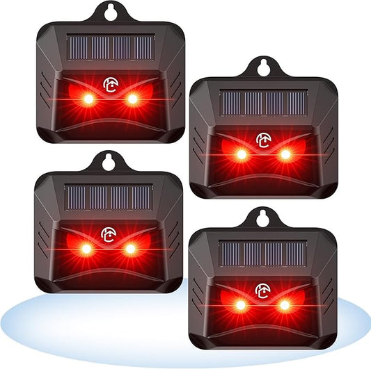 Solar Powered Coyote Deterrent Devices, 4 Pack Waterproof Racoon Repellent Predator Control Lights Used to Deterrent Raccon Coyote Fox Deer Protect Your Property Chicken Coop with Humane Deterrence