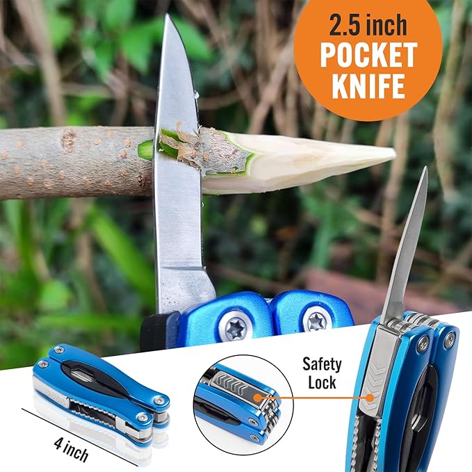 Practical Christmas Stocking Stuffer for Men, Dad, Husband | 15-in-1 Multitool Pocket Knife & Pliers | Compact EDC Camping, Hiking & Survival Gift. Essential Tool Kit for Him with Safety Lock.